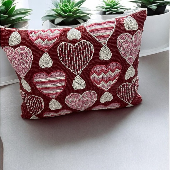 Pier 1 Red and Pink Heart Accent Pillow - Picture 1 of 4